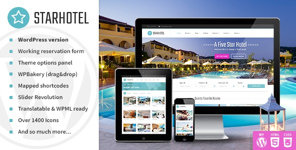 Starhotel- Hotel WordPress Theme GPL