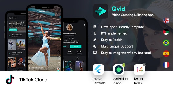 TikTok App - Video Creating Android App+ Short Video iOS App| Flutter Template| Qvid