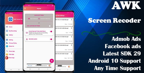 AWK Screen Recorder with Audio (Android supported)