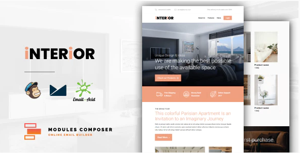 Interior - E-Commerce Responsive Furniture and Interior design Email with Online Builder