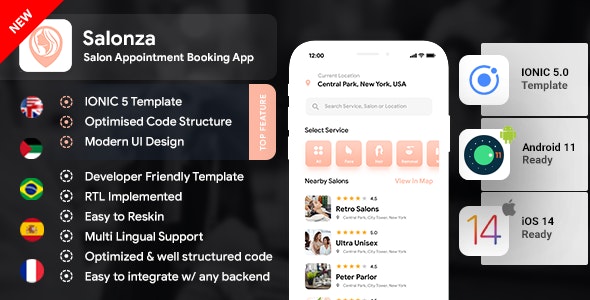 Multi Salon Android App Template+ Multi Salon iOS App Template| Apps User+Salon| IONIC| Salonza
