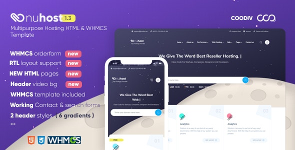 Nuhost - HTML and WHMCS Template for Hosting