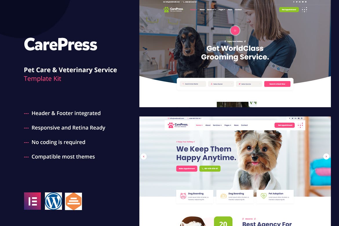 CarePress - Pet Care - Veterinary Elementor Template Kit
