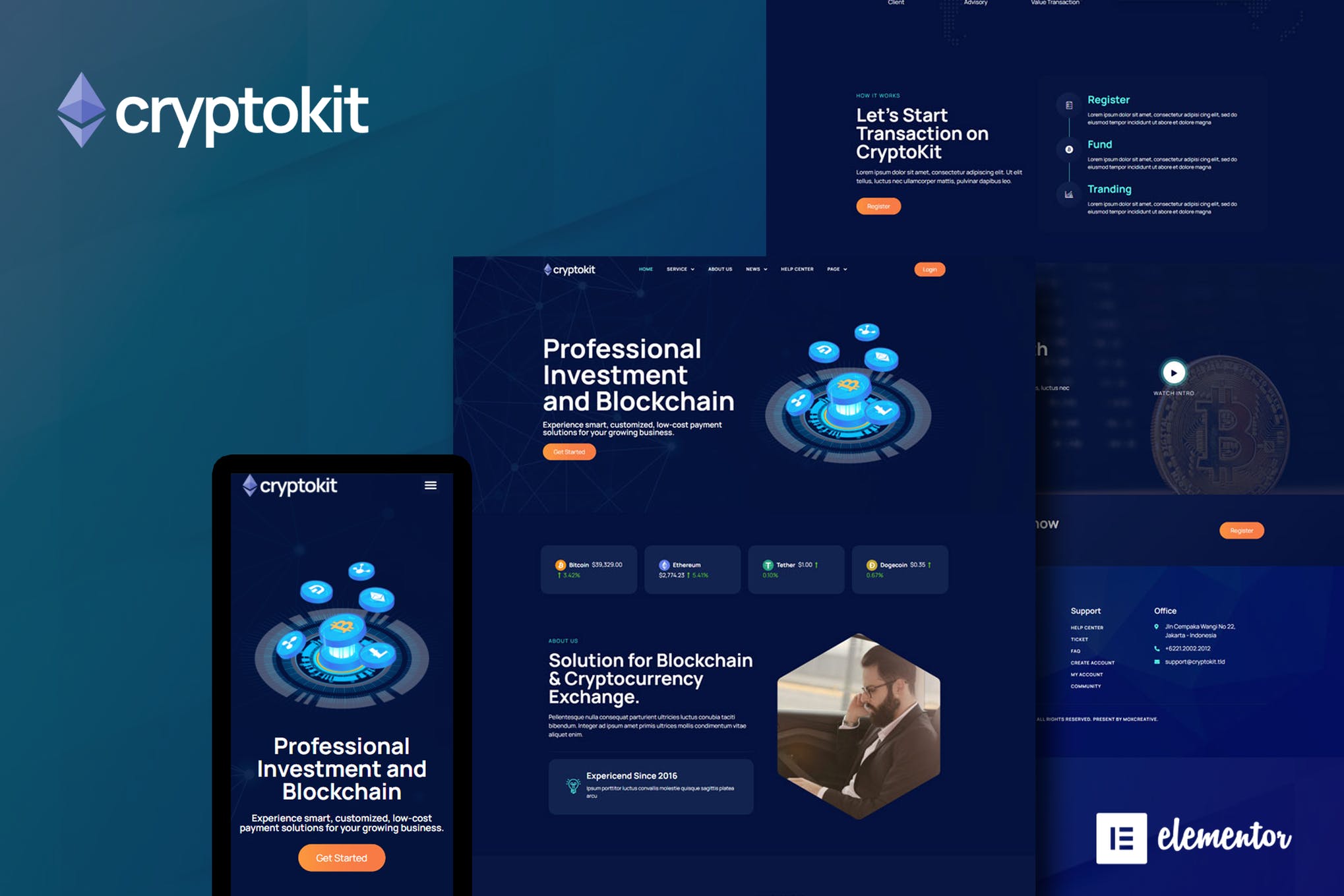 Cryptokit - Blockchain Cryptocurrency Elementor Template Kit