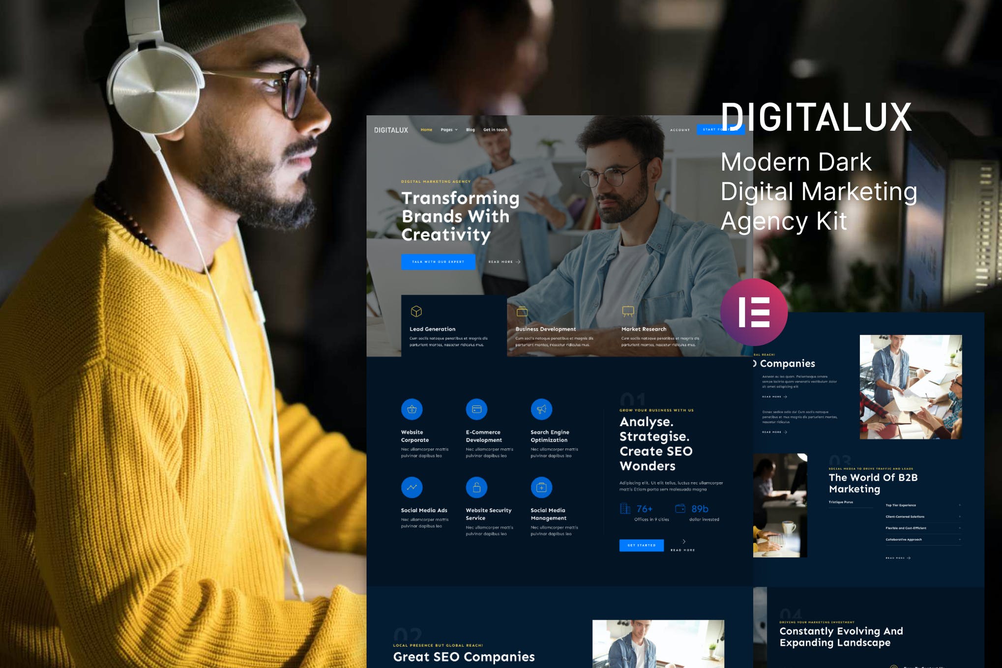 Digitalux - Modern Dark Digital Marketing Agency Template Kit