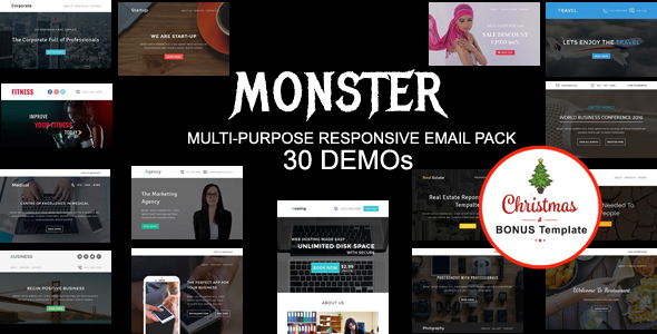 MONSTER - Multipurpose Responsive Email Pack with online Stampready - Mailchimp Builders Access