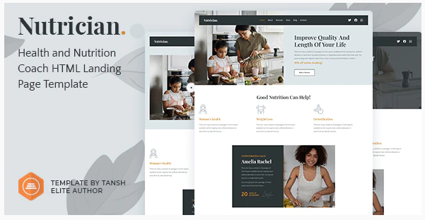 Nutrician - Health and Nutrition Coach Feminine HTML Landing Page Template