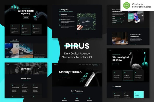 PIRUS - Dark Digital Agency Elementor Template Kit