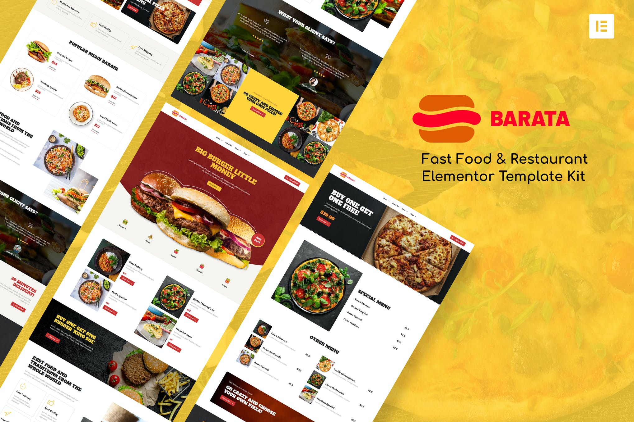 Barata - Fast Food - Burger Elementor Template Kit