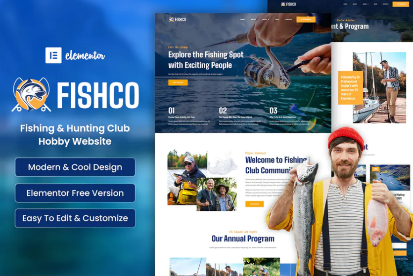 Fishco - Fishing - Hunting Club Hobby Elementor Template Kit