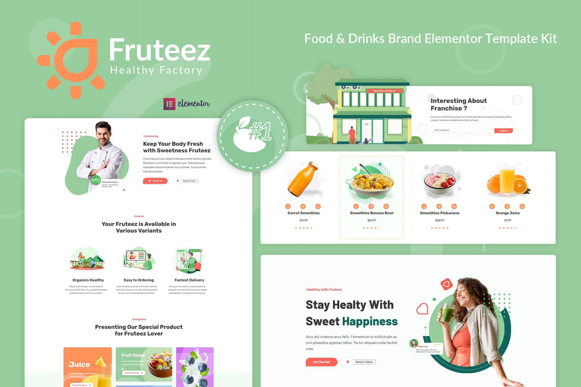 Fruteez - Healthy Food - Drinks Brand Elementor Template Kit