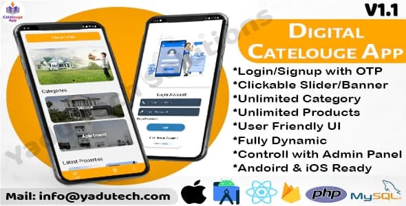 Multipurpose Digital Catalogue Android - iOS App with Website and Admin Panel