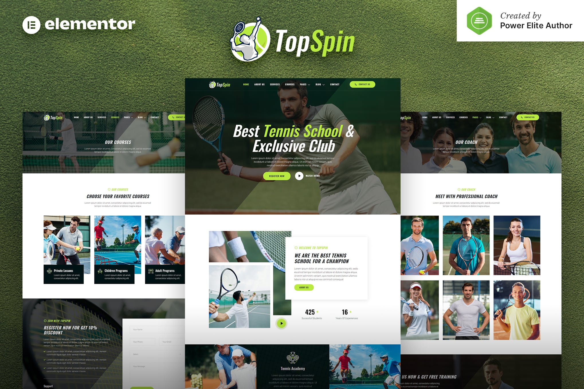 TopSpin - Tennis School - Sports Club Elementor Template Kit