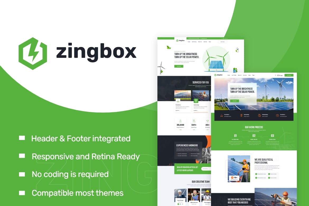 Zingbox - Wind - Solar Energy Elementor Template Kit