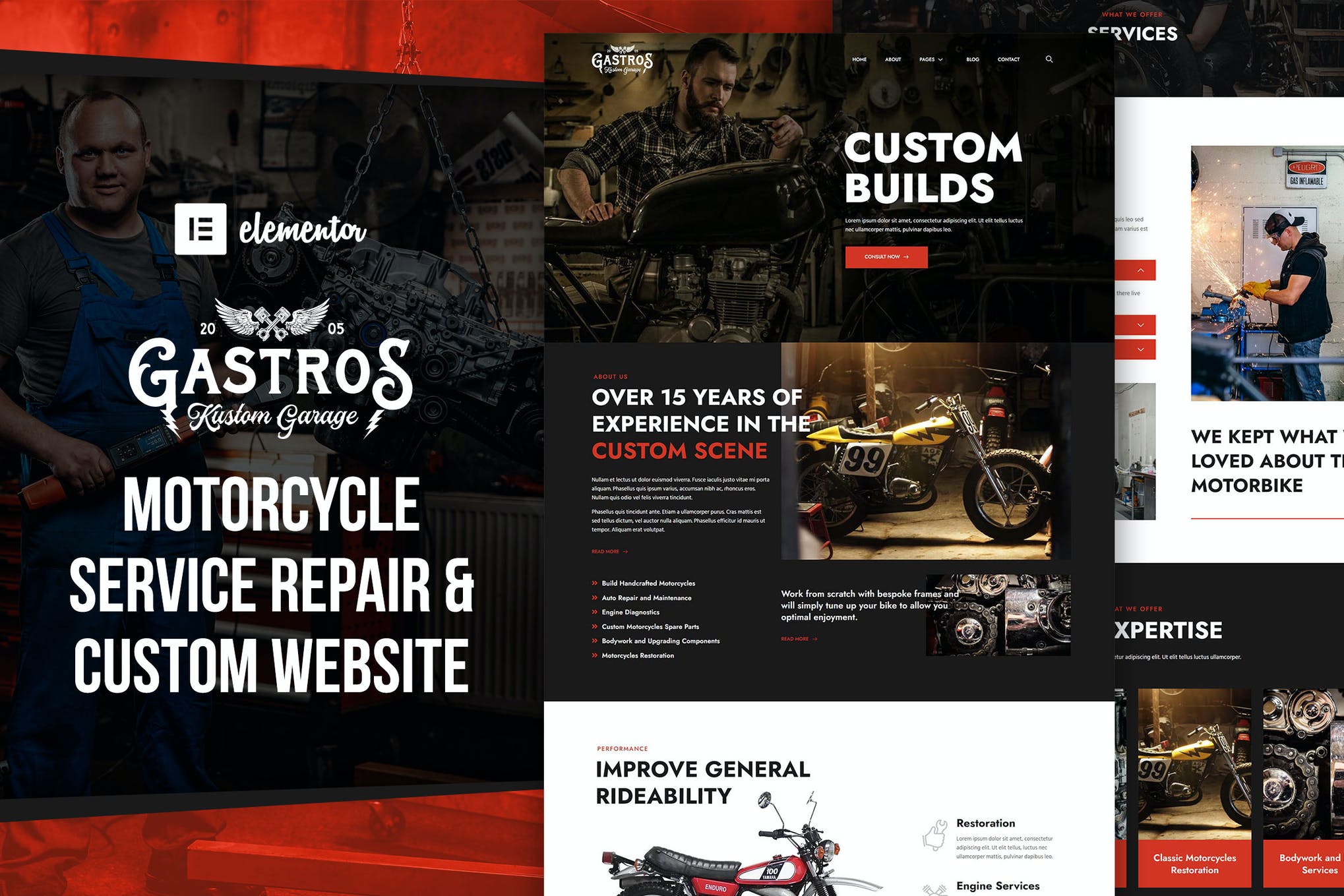 Gastros Garage - Motorcycle Service Repair Elementor Template Kit