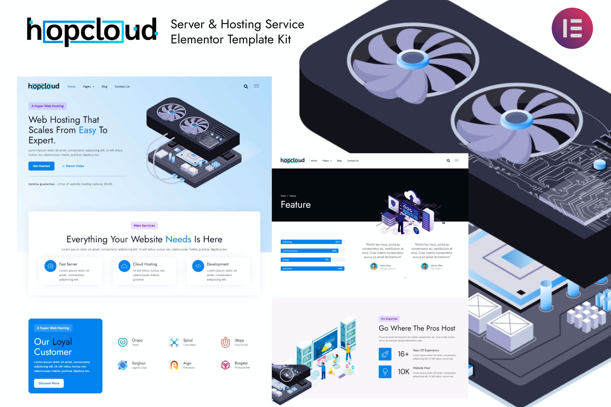 Hopcloud - Server - Hosting Service Elementor Template Kit