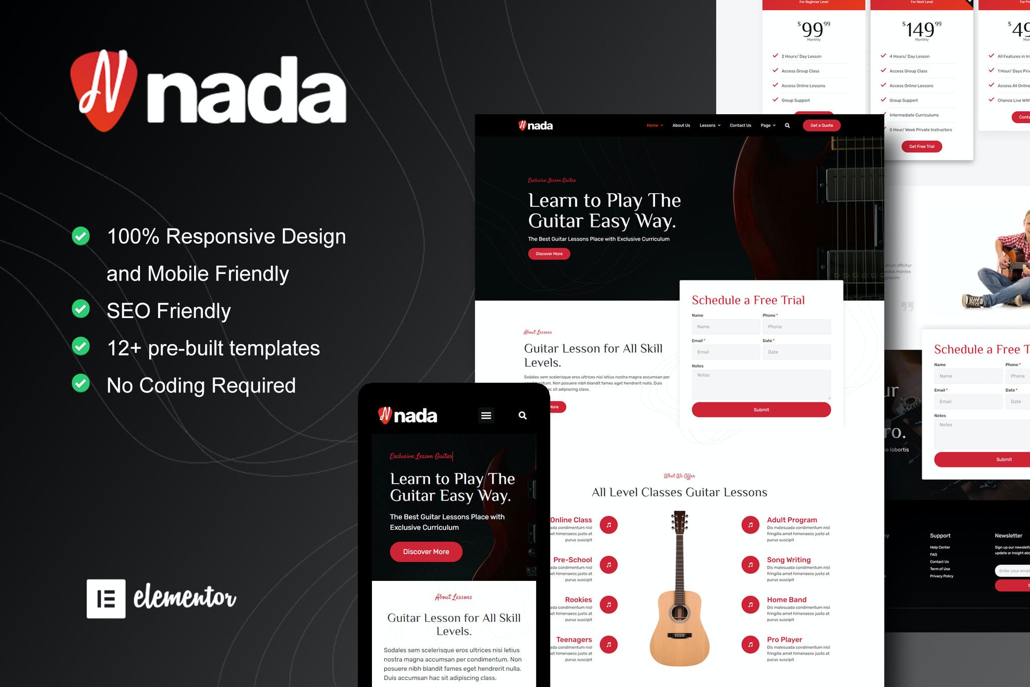Nada - Guitar Lessons - Courses Elementor Template Kit