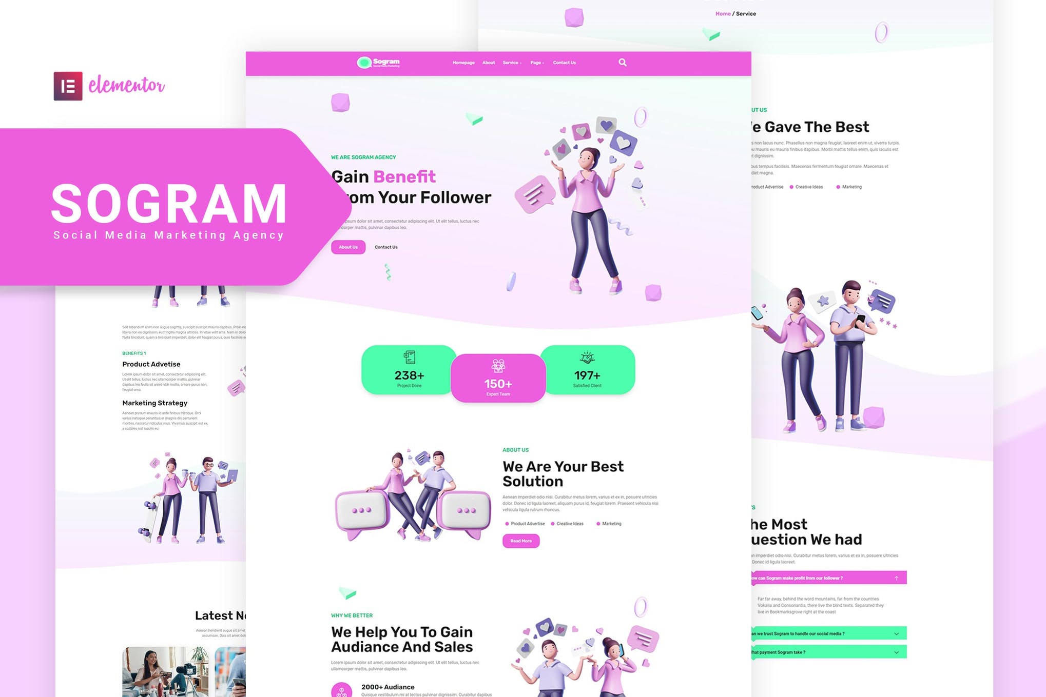 Sogram - Social Media Marketing Agency Elementor Template Kit