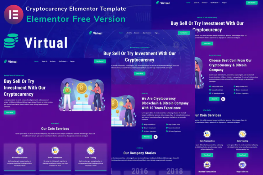 Virtual - Cryptocurency Blockchain - Bitcoin Elementor Template Kit