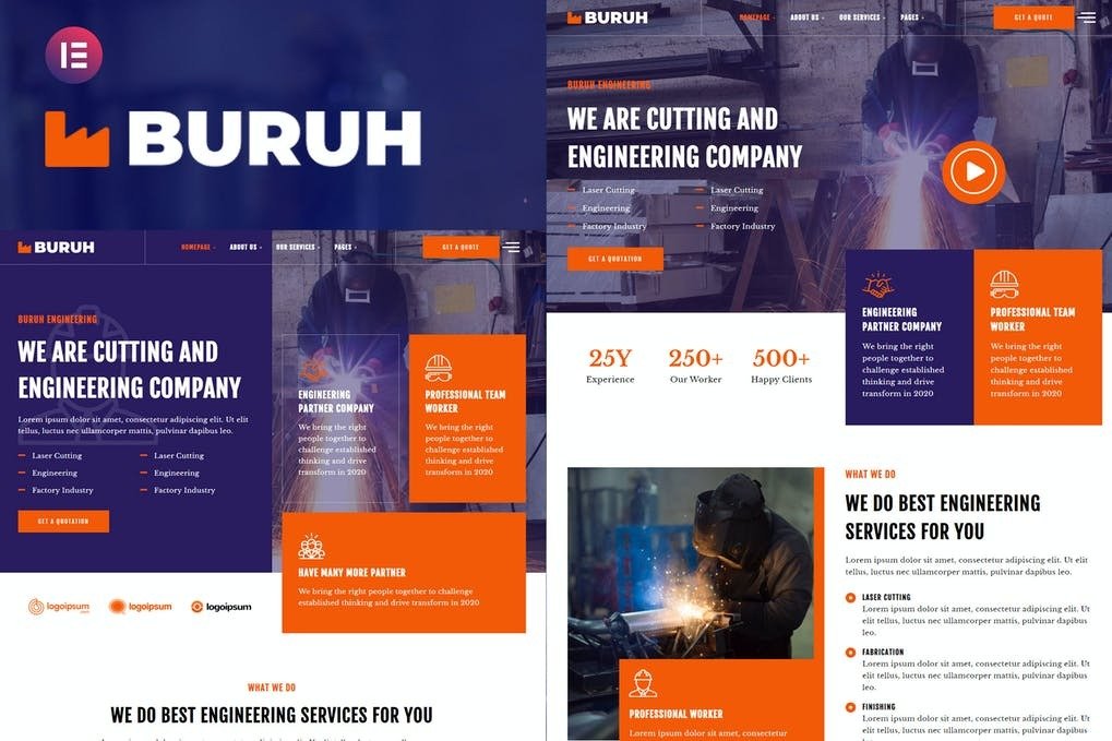 Buruh - Laser Cutting - Engineering Company Elementor Template Kit