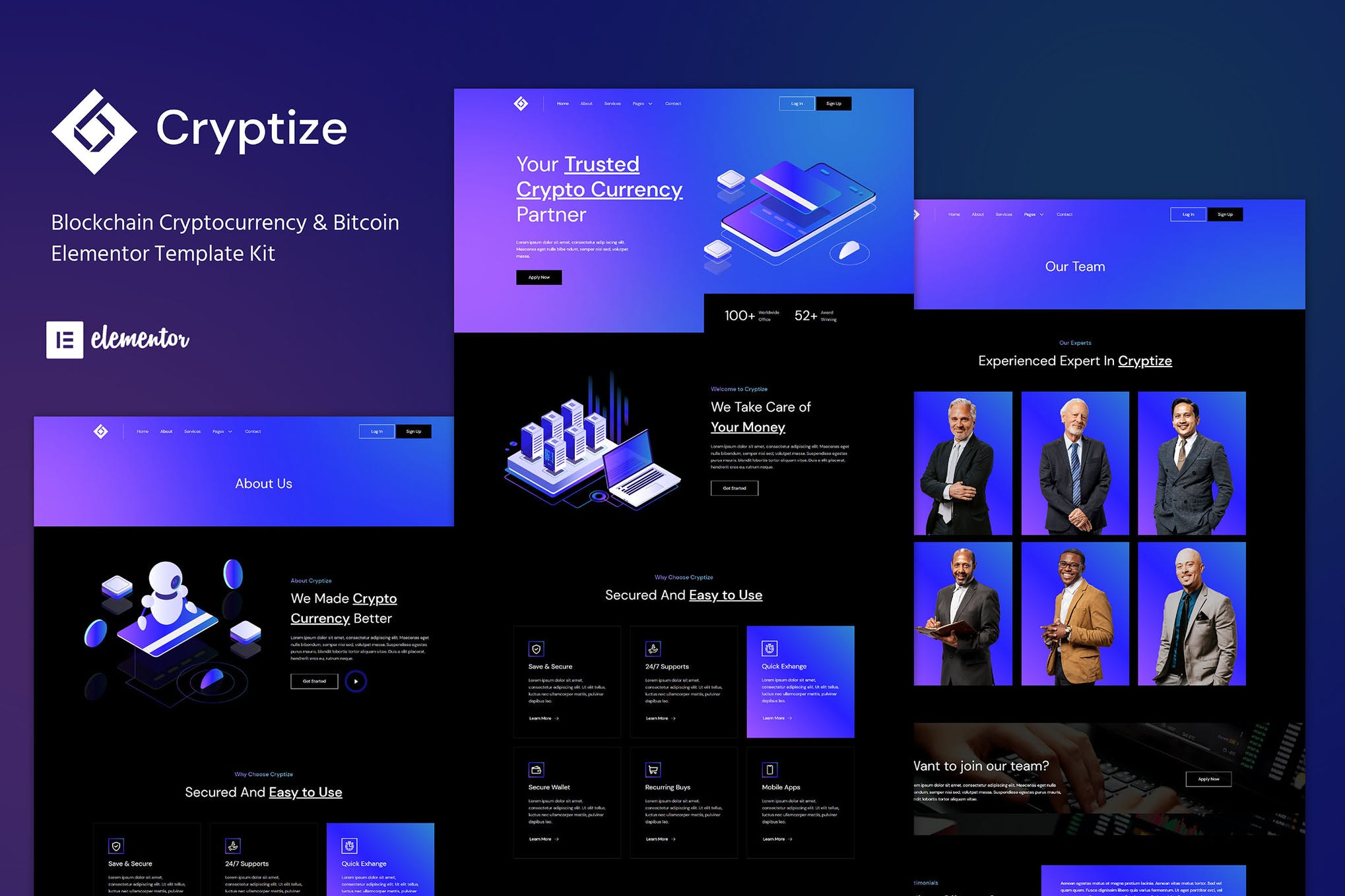 Cryptize - Blockchain Cryptocurrency - Bitcoin Elementor Template Kit