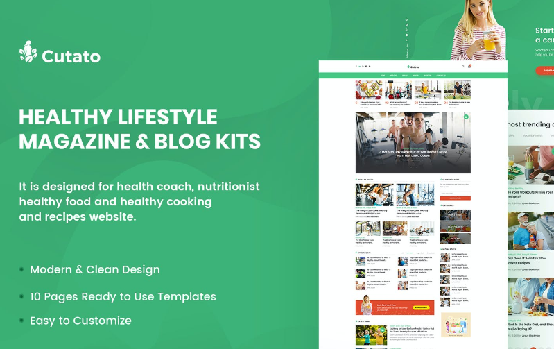 Cutato - Healthy Lifestyle Magazine - Blog Template Kit for Elementor