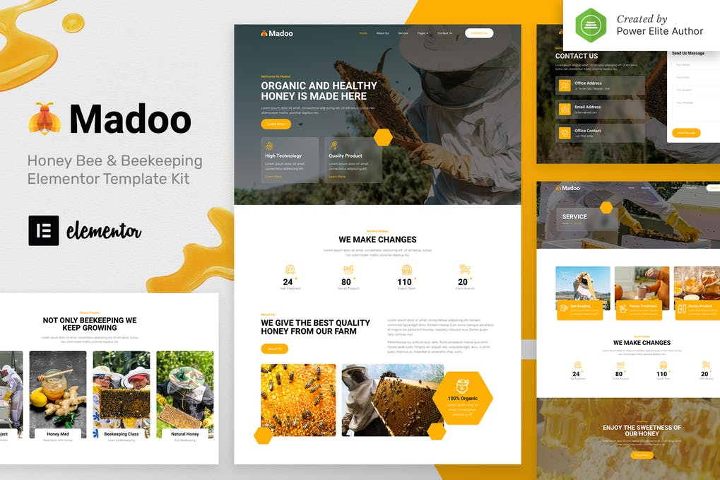Madoo - Honey Bee - Beekeeping Elementor Template Kit
