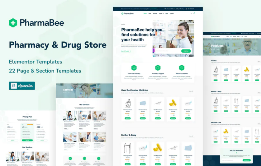 PharmaBee - Pharmacy - Drug Store Website Elementor Template Kit