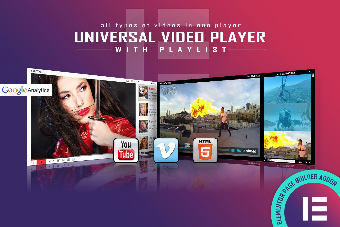 Universal Video Player - YouTube/Vimeo/Self-Hosted - Elementor Widget