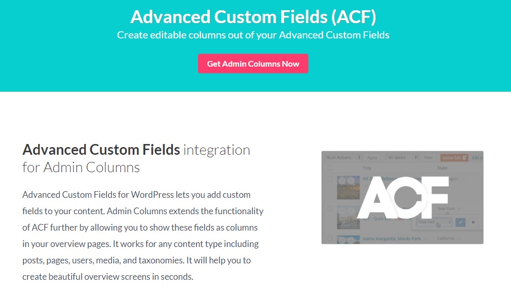 Admin Columns Pro - Advanced Custom Field (ACF) Addon