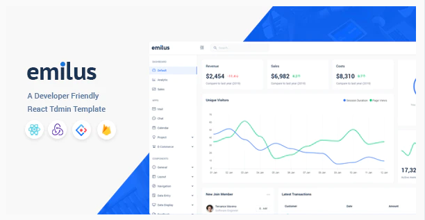 Emilus - React admin panel template