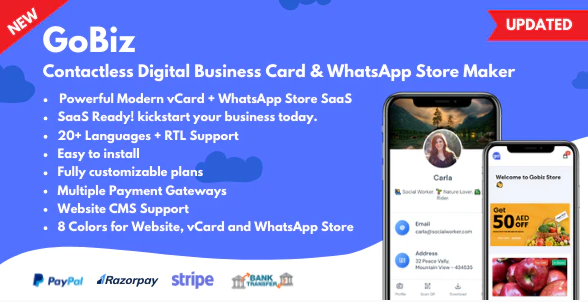 GoBiz - Digital Business Card + WhatsApp Store Maker | SaaS |Card Builder