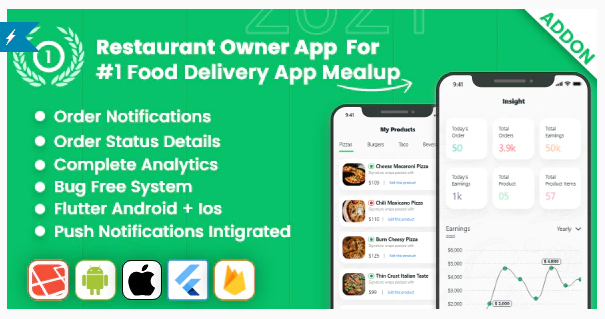 Owner app for Multiple Restaurants Food Ordering Flutter App Mealup