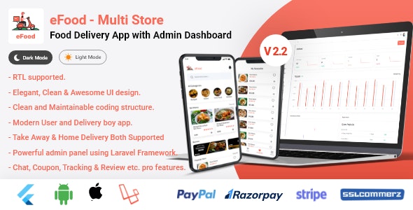 eFood Food Delivery App with Laravel Admin Panel + Delivery Man App