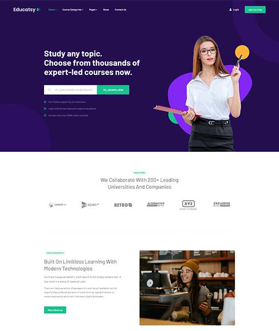 JA Educatsy - educational Joomla template with powerful LMS extension