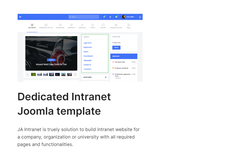 JA Intranet - social template - Joomla networks