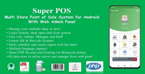 Super POS-Multi Store Point of Sale System for Android with Web Admin Panel