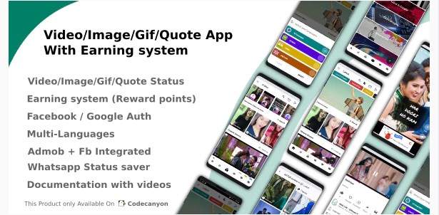 Video-Image-Gif-Quote App With Earning system (Reward points)