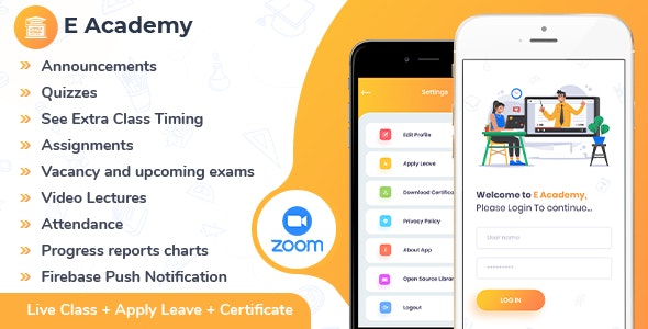 E-Academy - Online Classes / Institute / Tuition And Course Management (Android App + Admin Panel) October