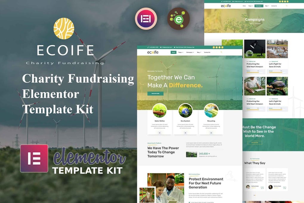 Ecoife - Charity Fundraising Elementor Template Kit