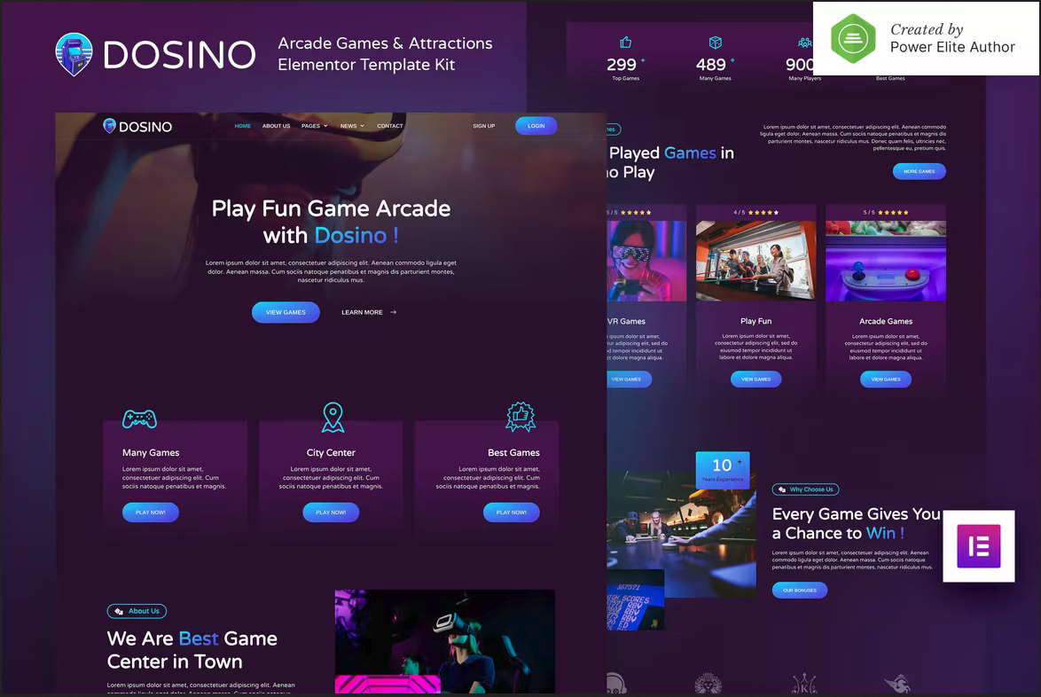 Dosino - Arcade Games - Attractions Elementor Template Kit