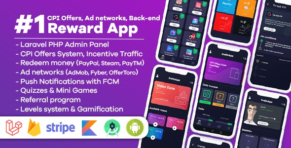 Premium Rewards App - CPI Offers System - Rewards App - HTML Mini Games + PHP Laravel Admin Panel