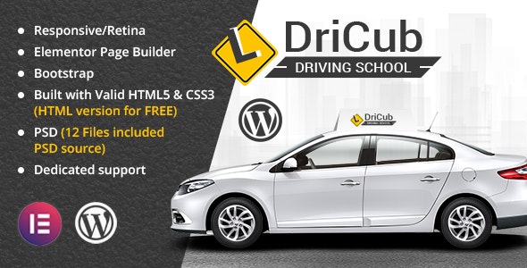 DriCub Driving School WordPress Theme + Core Plugins + Demo Importer