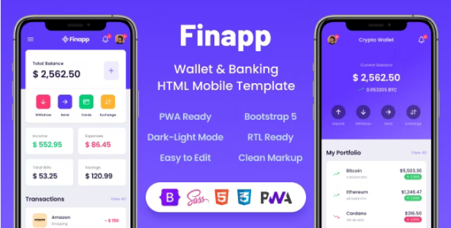 Finapp- Wallet - Banking HTML Mobile Template