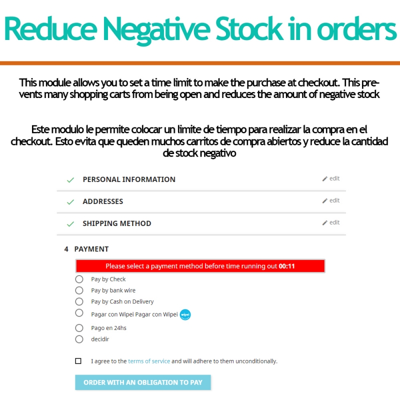 Prestashop Reduce negative Stock in orders Module