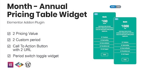 Month - Annual Pricing Table Widget For Elementor