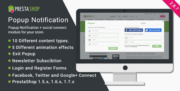 Popup Notification + Social Connect - PrestaShop Module