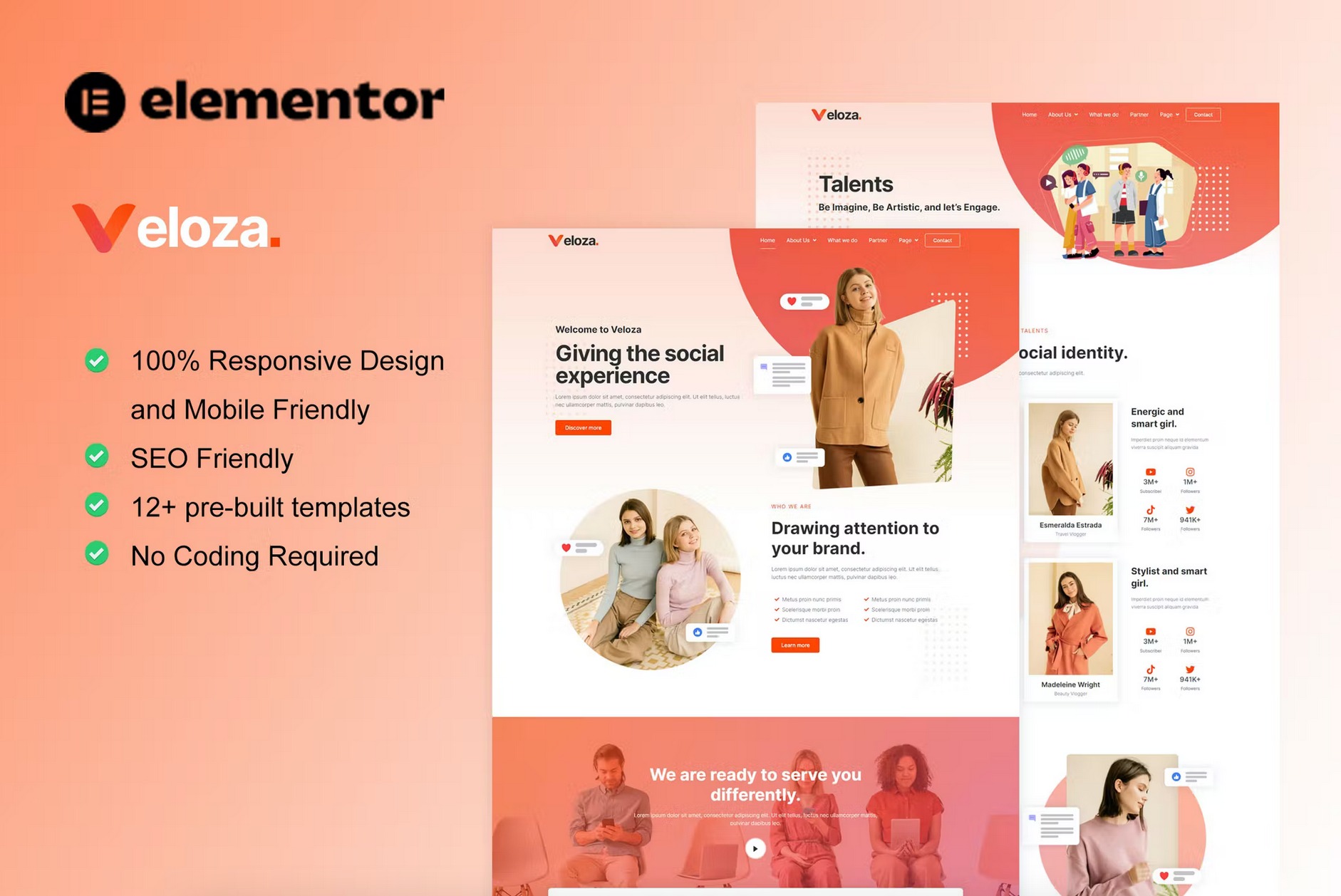 Veloza - Influencer - Talent Agency Elementor Template Kit