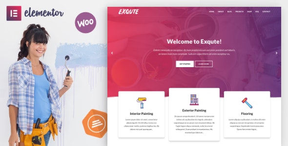 Exqute GPLPainting Company WordPress Elementor Theme