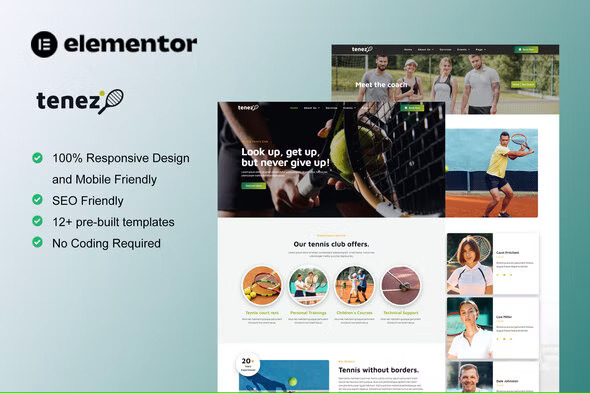 Tenez - Tennis School & Club Elementor Template Kit